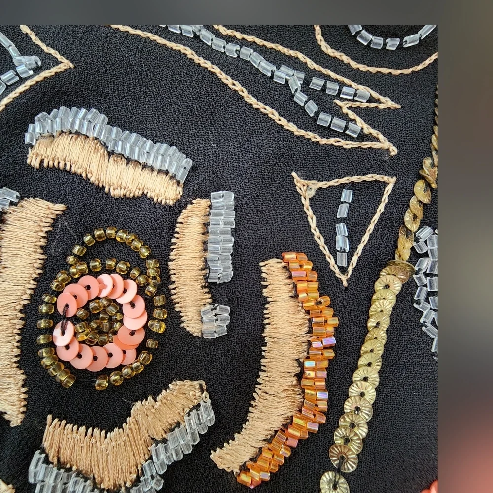 Free People Embroidered Black and Gold Floral Women's Dress Size XS Beaded Mini - Picture 9 of 9